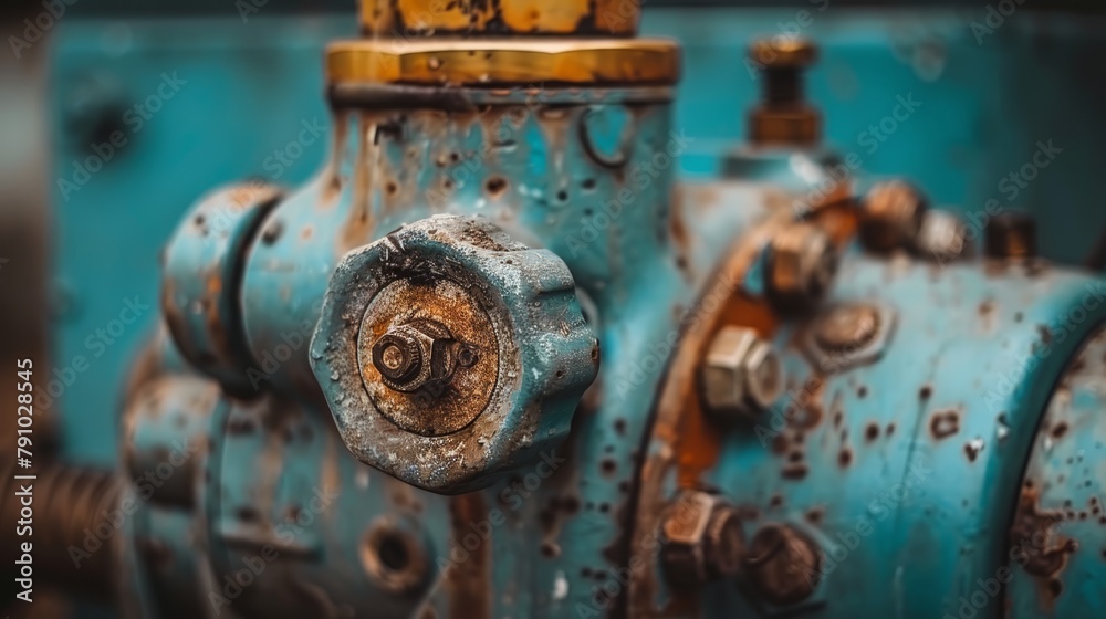   A tight shot of a rusted blue fire hydrant, its side bearing the signs of aging, topped with a bright yellow cap