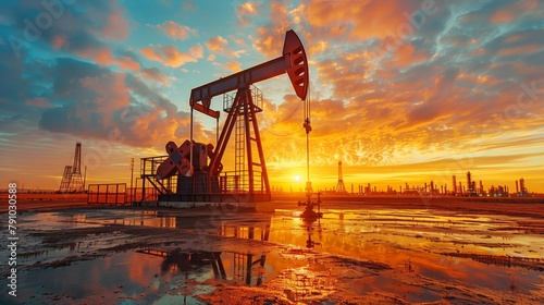 oil pump jack in the sunset