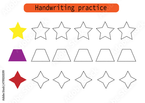 Handwriting practice for kids. Draw lines for kids. Trace and color, coloring. Vector EPS10