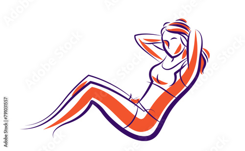 Gym and fitness vector illustration of a young attractive woman doing workout exercises  perfect muscular athletic body young adult girl sport training.