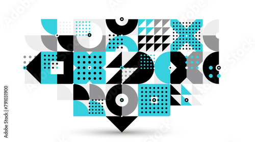 Trendy geometric vector motif, abstract geometry modular tiling composition, wallpaper 70s retro wallpaper, rhythmic dotted graphic design forms.