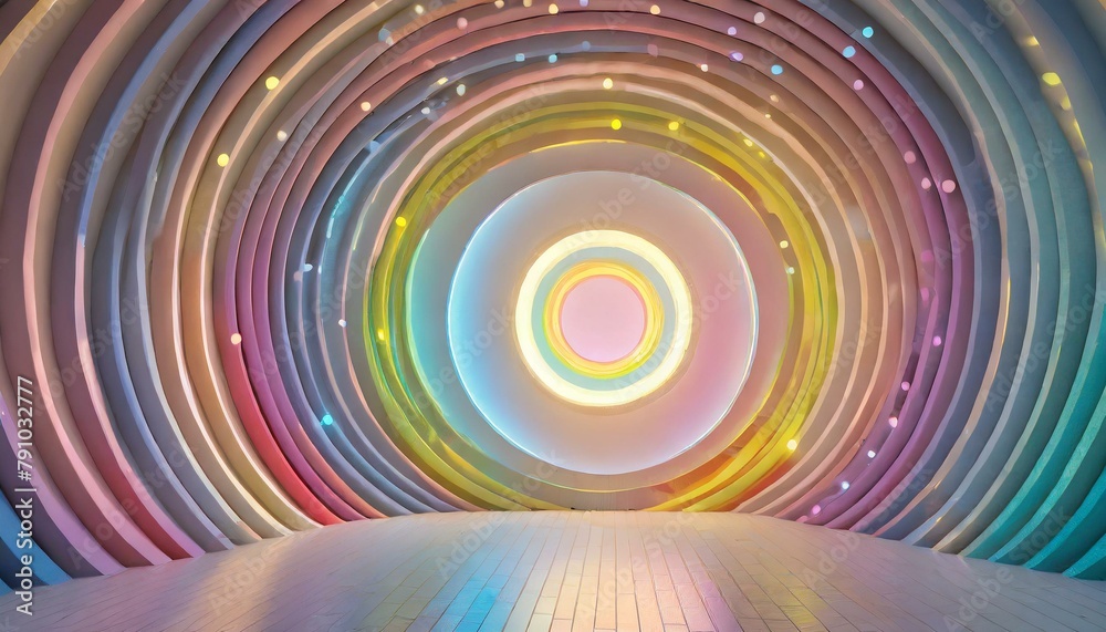 Fototapeta premium Radiant Revolve: 3D Rendering of a Colorful Circles Environment