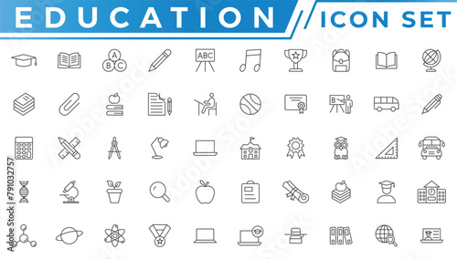 Education and Learning web icons line style. School, university, textbook, learning Vector set