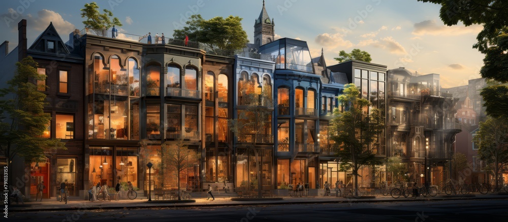 Adaptive reuse of historic buildings for residential lofts, offices, and retail spaces revitalizes urban neighborhoods painted with oil Double exposure
