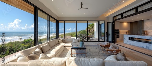 Beachfront condo with floor-to-ceiling windows and direct beach access. photo