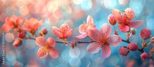Capture the vibrant colors of spring flowers against a soft  pastel bokeh background. painted with oil Double exposure. 