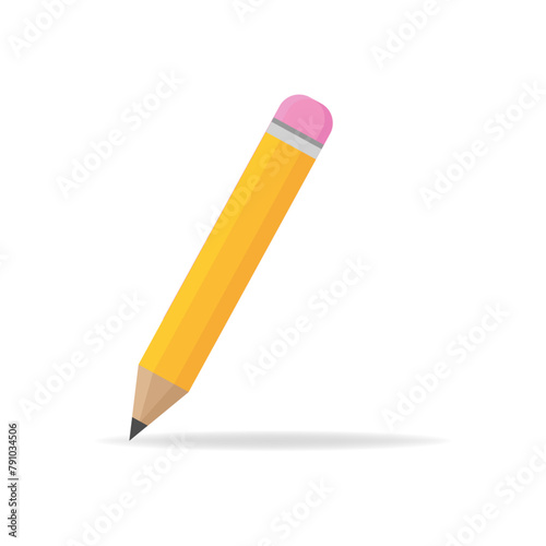 Obraz na płótnie Yellow realistic Pencil. Volumetric wooden object for writing and drawing. Vector short yellow pencil, with rubber eraser w salonie