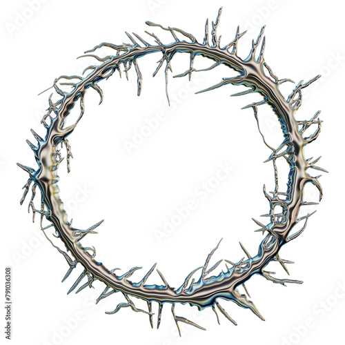 Foto 3D chrome thorn frame, render gothic metal circle border, y2k mercury futuristic fantasy wreath