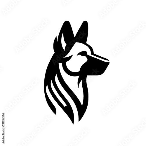 Stylized German Shepherd Dog Head Silhouette, Modern and Minimalist Black Vector Artwork for Logo Design and Branding Purposes