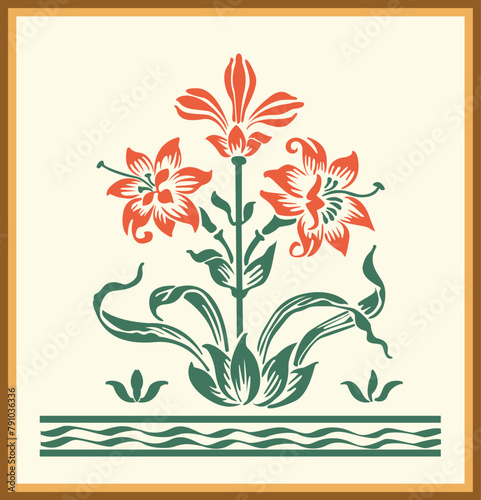 Vector floral design on white background. Digital art flower motif design.