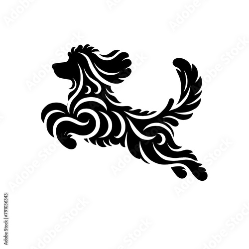Artistic Swirl-Patterned Dog in Motion, Black Vector Silhouette for Decorative Animal Artwork and Creative Project Inspiration © Ross