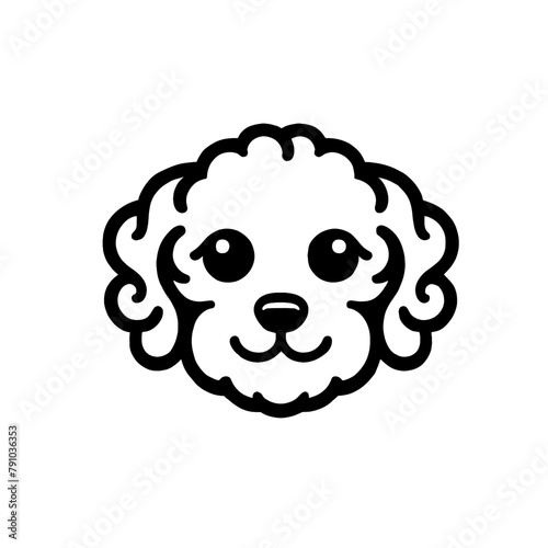 Whimsical Curly Dog Face with Doodles, Black and White Simple Vector Illustration Perfect for Pet Logo, Kids Apparel, and Playful Branding
