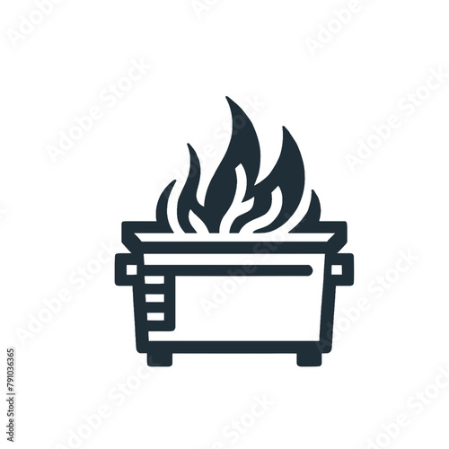 Stylized Flaming Dumpster Vector Icon, Ideal for Branding Environmental Cleanup Campaigns and Waste Management Services