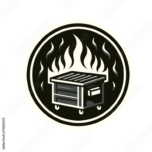 Flaming Dumpster Icon Encircled by Heat Waves, Symbolizing Disaster, Emergency, and Hazardous Situations