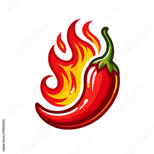 Fiery Red Chili Pepper with Flame Illustration, Vibrant for Spicy Food Concepts, Hot Sauce Branding, and Culinary Heat Symbols