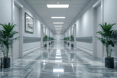 3d illustration. Empty Corridor In Modern Hospital.