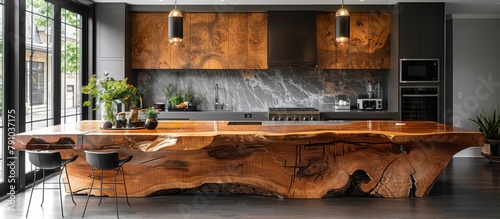 Eco-friendly Options: Use eco-conscious materials for countertops and flooring.  photo
