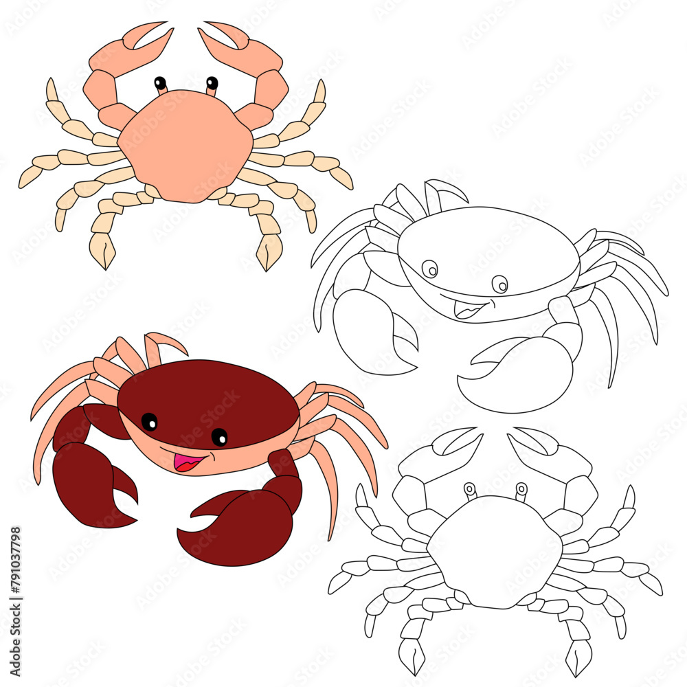 Fototapeta premium Crab Clipart. Aquatic Animal Clipart for Lovers of Underwater Sea Animals, Marine Life, and Sea Life
