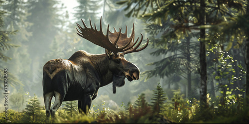 Big male Bull moose in deep forest © imran