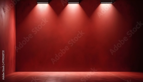 Red concrete wall and floor with light and shadow backgrounds, use for product display for presentation and cover banner design.