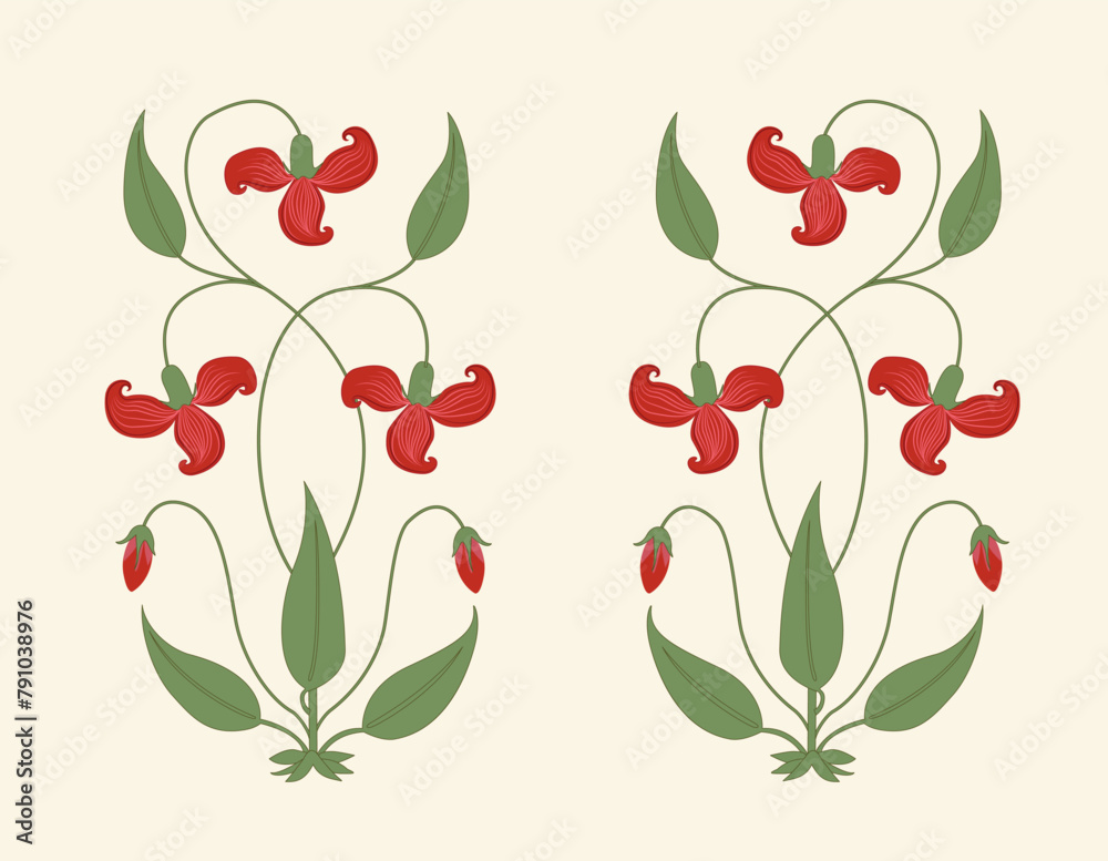 Vector floral design on white background. Digital art flower motif design. Vector floral design on white background. Digital art flower motif design.