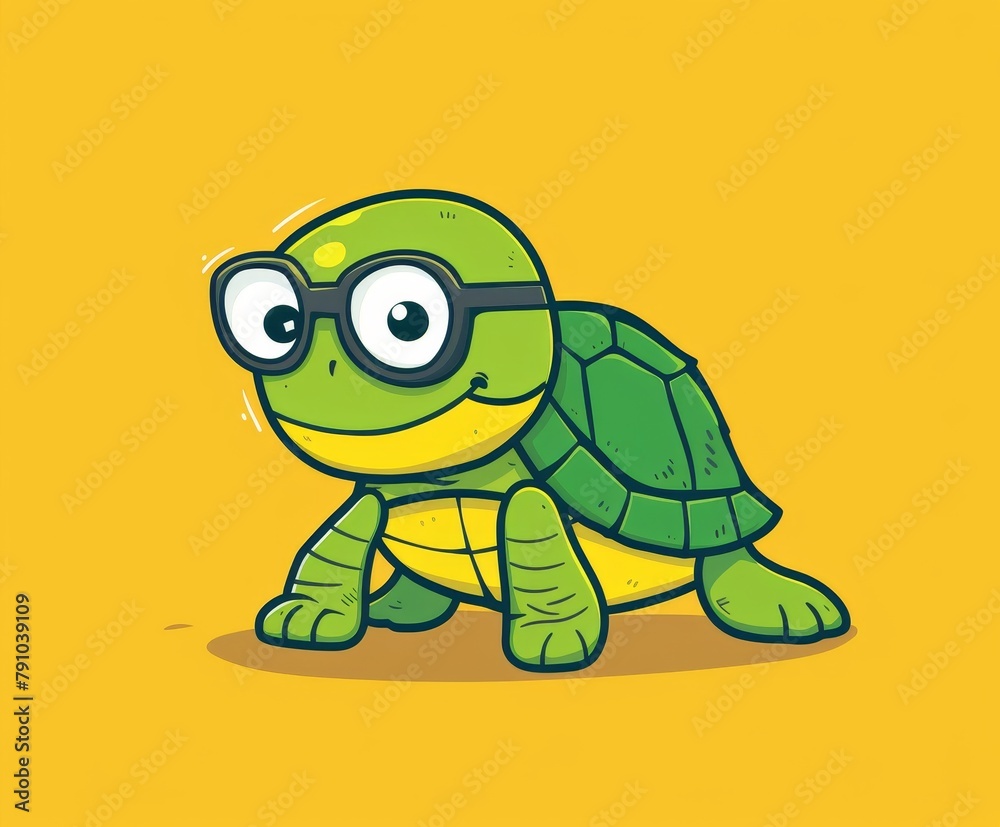 Cute cartoon abstract turtle with Glasses, Minimalistic funny flat illustration Cute cartoon abstract turtle with Glasses, Minimalistic funny flat illustration