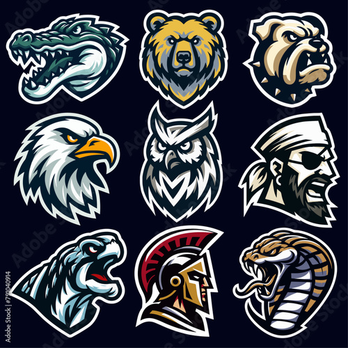 High School Sports Mascot Logo Vector Icon Set: Dynamic Team Emblems for Branding & Merchandise