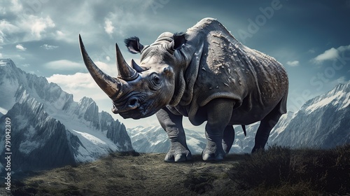one-horned rhinoceros photo Generative AI