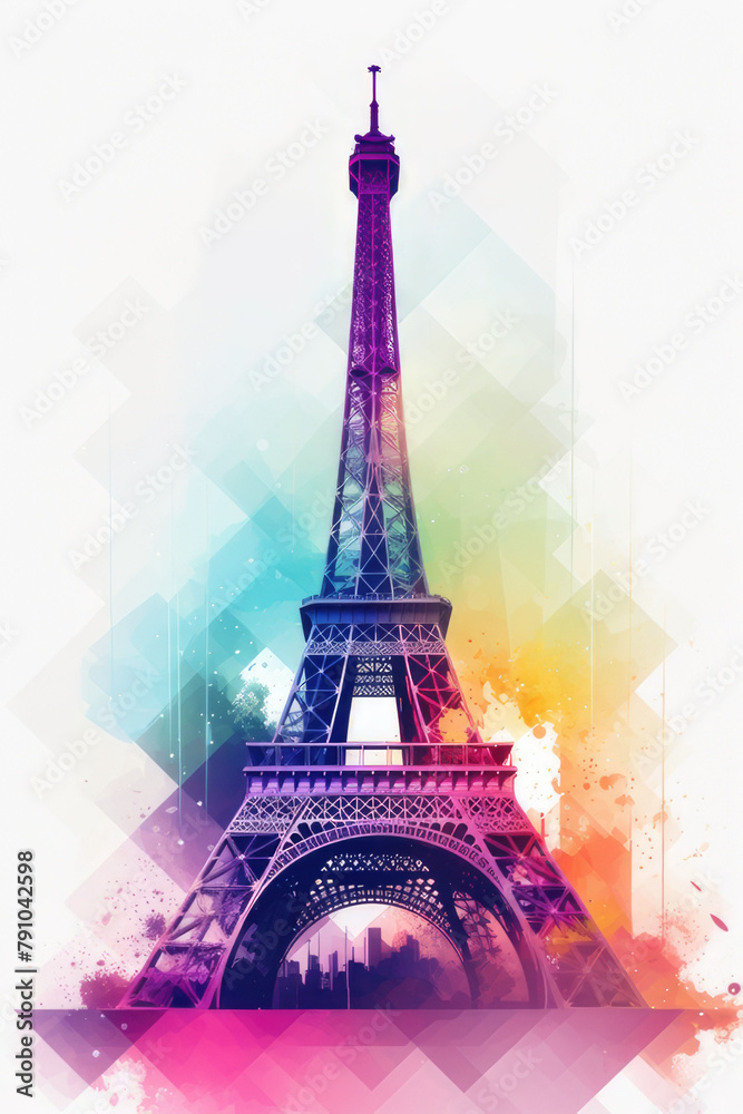 Fototapeta premium Eiffel tower olympic games in Paris 2024. Tour Eiffel symbol colorful design postcard Olympic games.