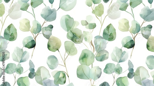 watercolor eucalyptus pattern on a white background