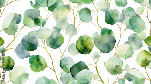 watercolor eucalyptus pattern on a white background