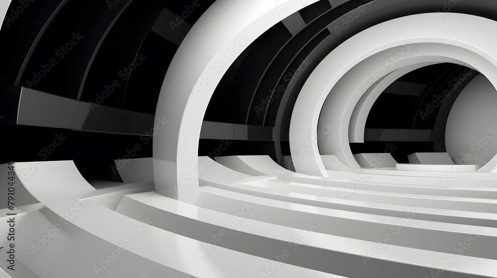 3d rendering of white and black abstract geometric background. Scene for advertising, technology, showcase, banner, game, sport, cosmetic, business, metaverse. Sci-Fi Illustration. Product display 3d rendering of white and black abstract geometric background. Scene for advertising, technology, showcase, banner, game, sport, cosmetic, business, metaverse. Sci-Fi Illustration. Product display