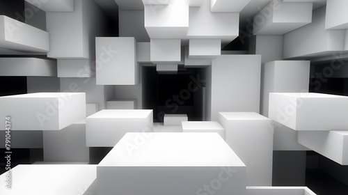 3d rendering of white and black abstract geometric background. Scene for advertising  technology  showcase  banner  game  sport  cosmetic  business  metaverse. Sci-Fi Illustration. Product display