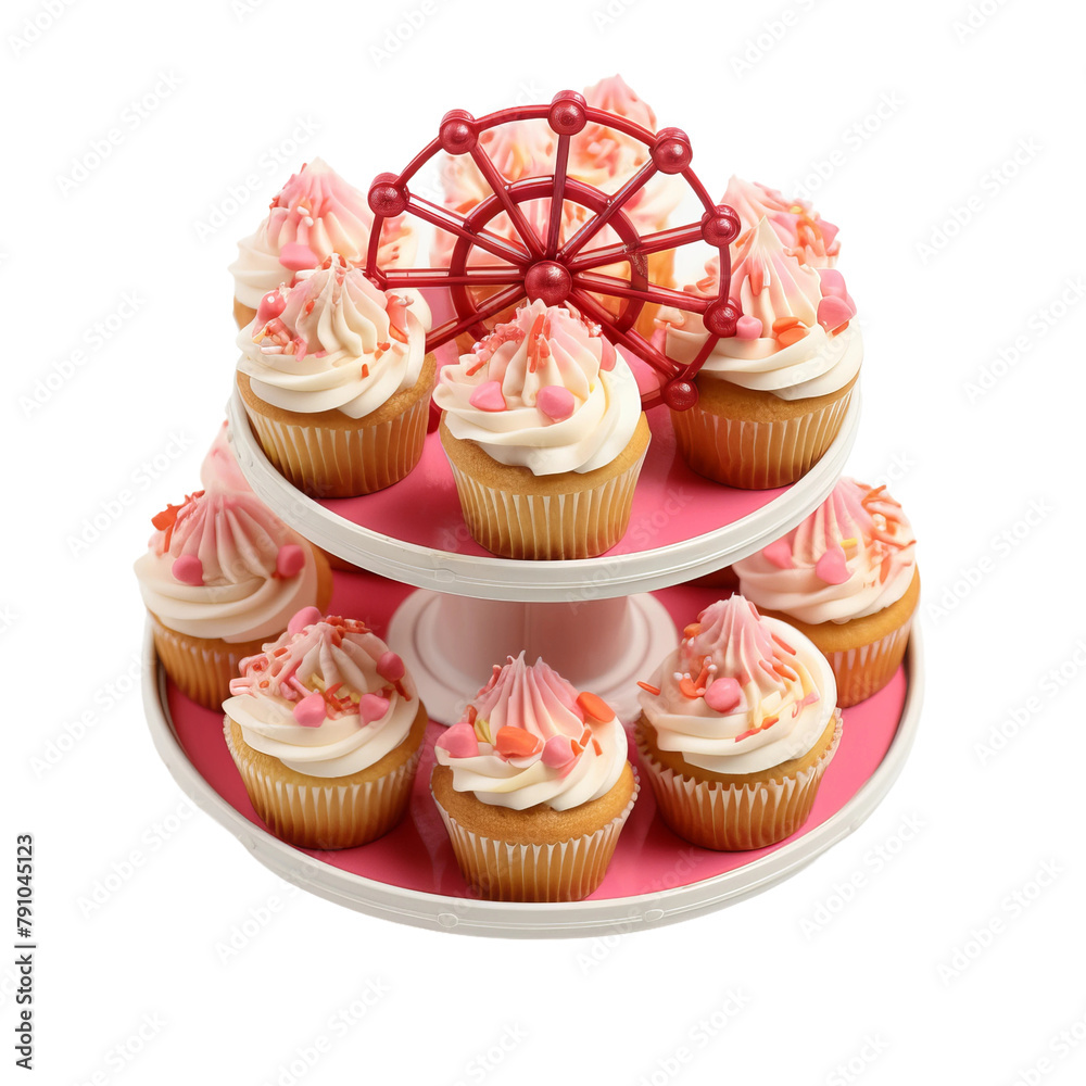 Delicious and Tasty Mini Ferris Wheel Cupcakes isolated on white background 