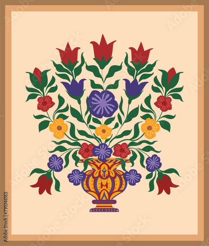 
Beautiful hand-drawn colorful vase with flowers. illustration of flowers and leaves.