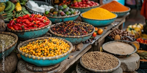 Zanzibar Spice Market: Colorful stalls full of exotic spices, fruits, and local products