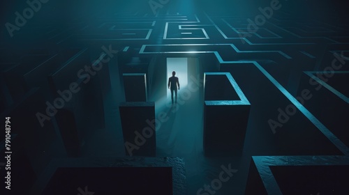 Conceptual image of a businessman at the entrance of a labyrinth, representing challenge and strategic thinking - AI generated