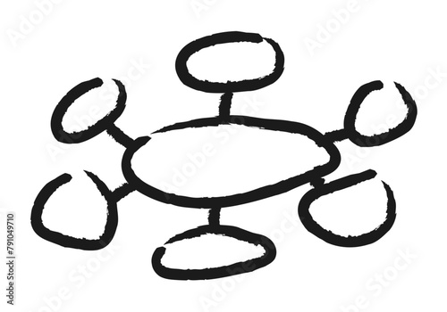 Icono negro de esquema de círculos unidos por trazado de pincel.