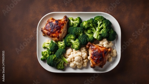 Chicken thighs with five spices, broccoli and cauliflower.