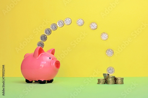 piggy bank and coins. savings concept.