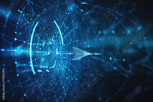 Close-up of a digital dart hitting bullseye, an allegory for precision, goal achievement, and strategic success - AI generated