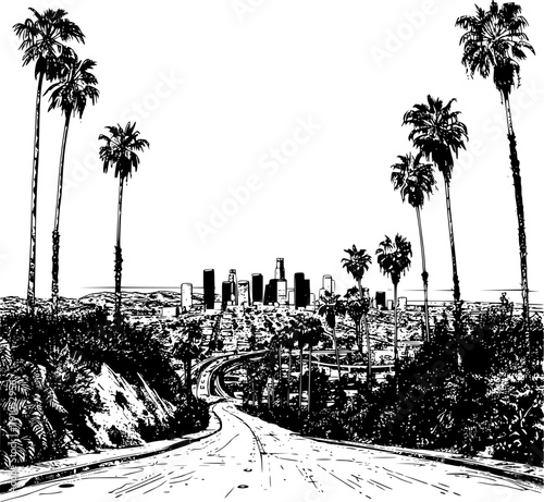 Minimal Lines Drawing of Los Angeles City, Subtle and Refined