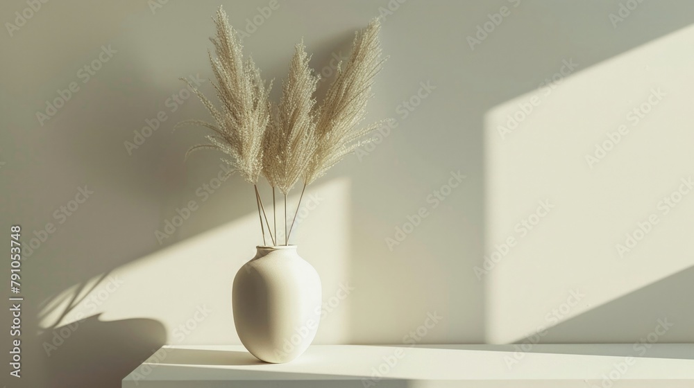 Naklejka premium Serene and minimalist composition featuring a vase with pampas grass, capturing the essence of tranquility