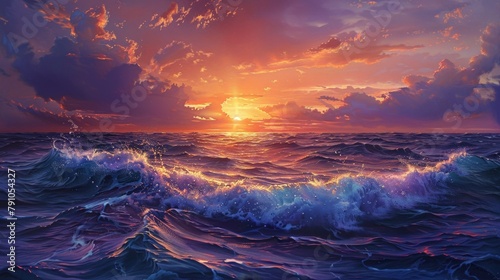 Sunset over ocean waves
