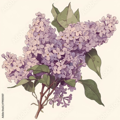 Vintage Botanical lilac bush Drawing, Cream Palette, Antique Horticultural Illustration