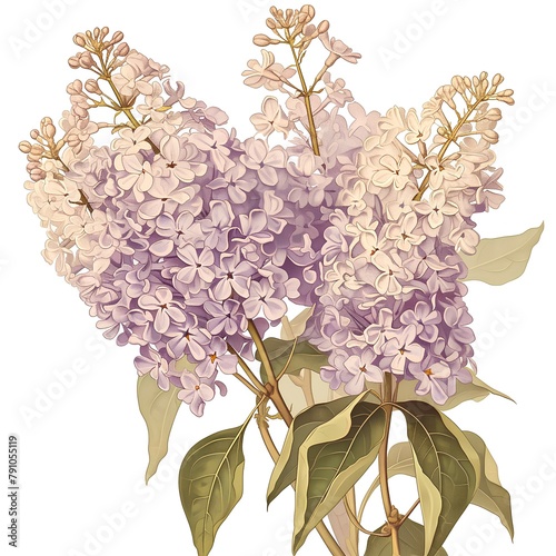 Vintage Botanical lilac bush Drawing, Cream Palette, Antique Horticultural Illustration