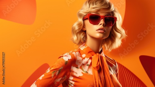 Stylish Woman in Vibrant Orange Fashion with Sunglasses
