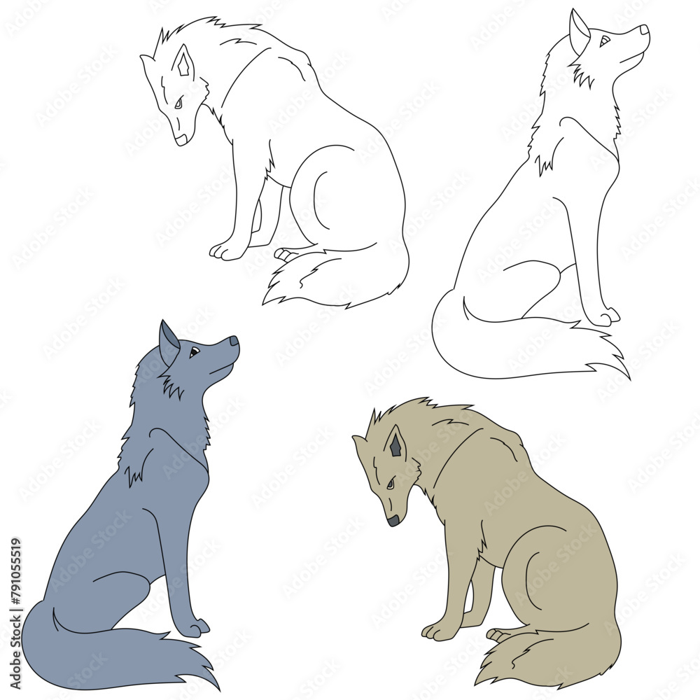 Obraz premium Wolf Clipart. Wild Animals clipart collection for lovWild Animals clipart collection for lovers of jungles and wildlife. This set will be a perfect addition to your safari and zoo-themed projects.