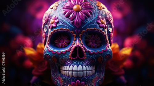 Vibrant Mexican Sugar Skull Close-Up Celebrating Dia de Los Muertos