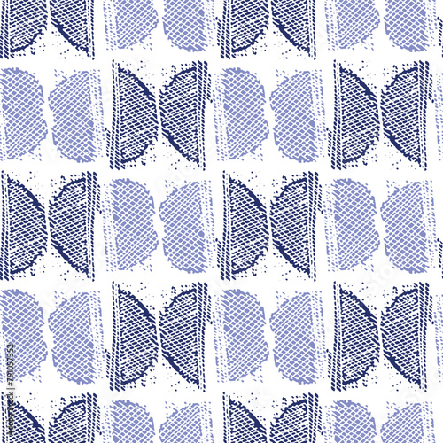 Indigo blue Japanese dot block print effect pattern. Seamless hand made vector design for fabric batik background and faded fashion repeat. 